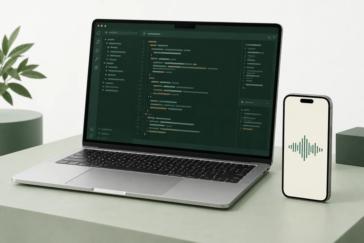 Mac and iPhone device illustration.