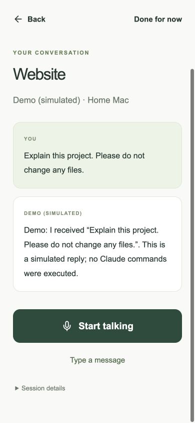 Conversation history with the original request, a simulated answer, and controls to talk or type again